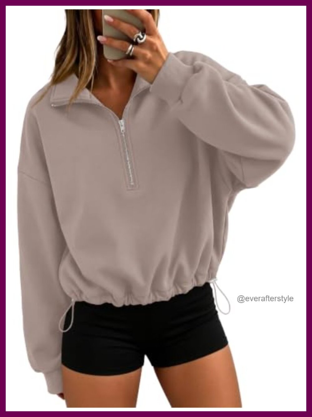Women's Quarter Zip Pullover Cinchable Crop Sweatshirt Fleece